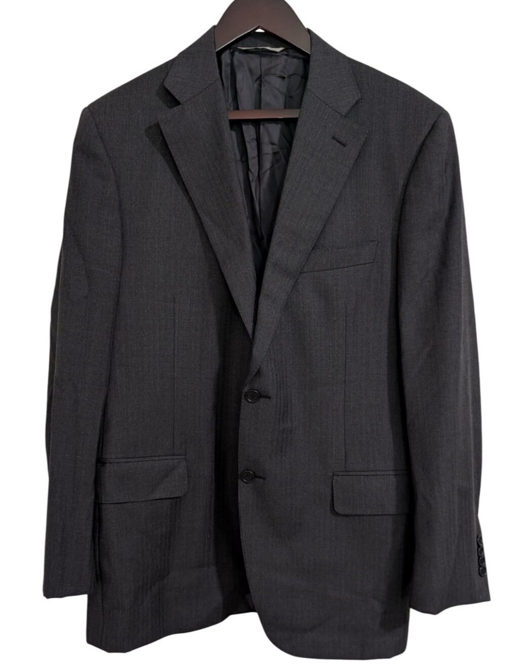 Canali 100% Wool Suit Jacket Blazer 42R Charcoal Subtle Navy Stripe Italy
